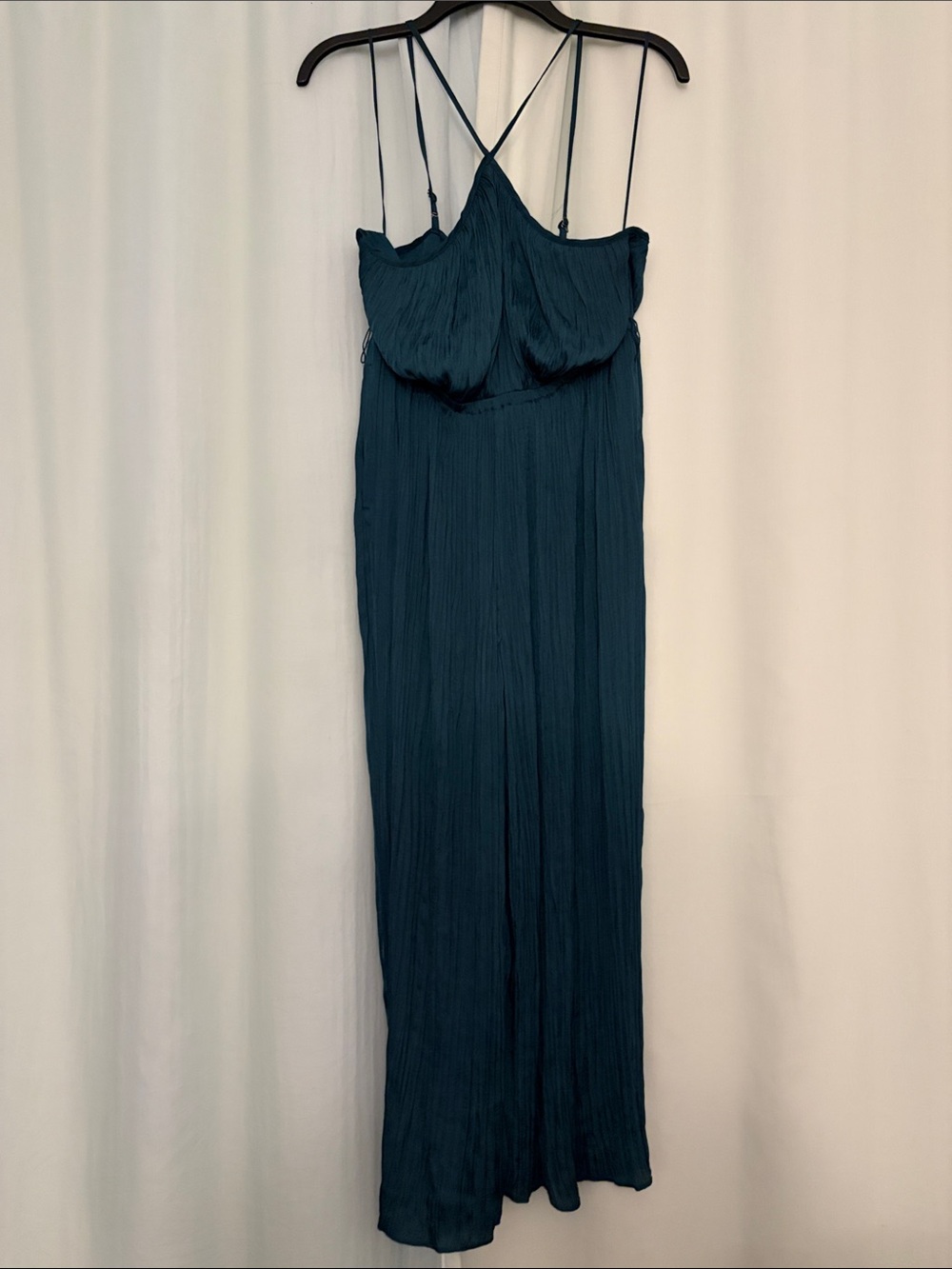 NWT Banana Republic Factory Teal Petite V-Neck Pleated Satiny Romper, MP - Picture 3 of 11